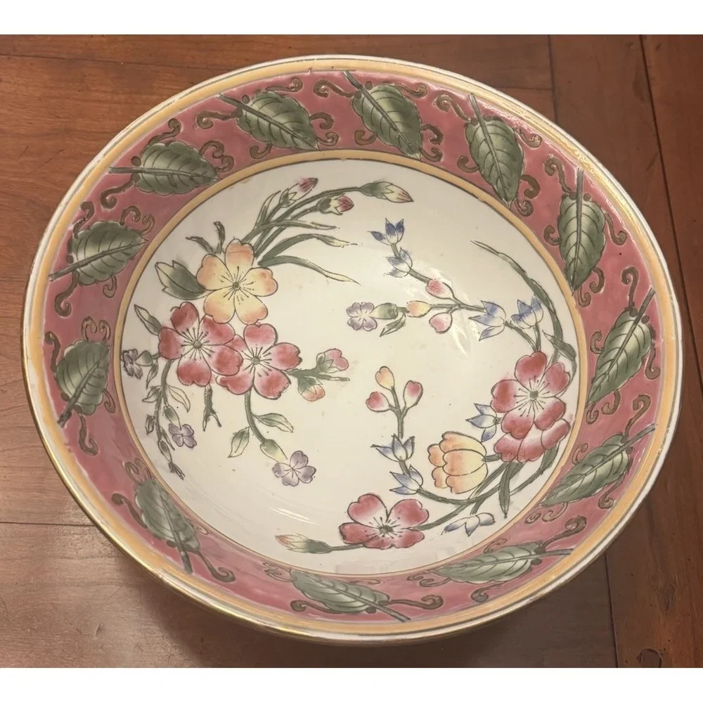 Antique Chinese Oriental Famille Rose Ceramic‎ Pink Floral Decorative Bowl